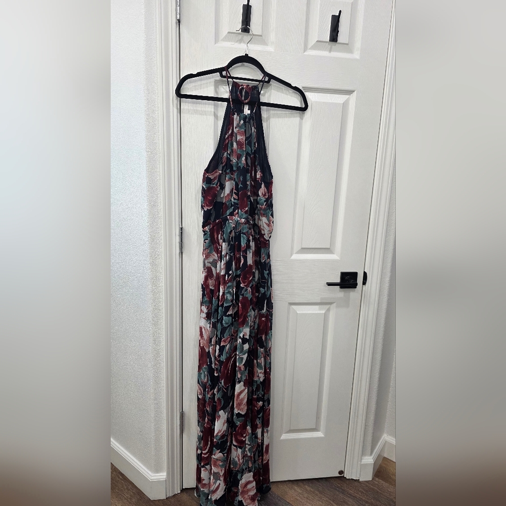 Floral Halter Maxi Dress in Burgundy and Green - Picture 3 of 5